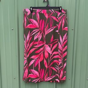 Women's Hawaiian Tropical Print Linen-Blend Slip Skirt with Side Slit, Size XXL